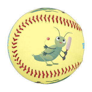 Cute green cricket insect cartoon illustration baseball