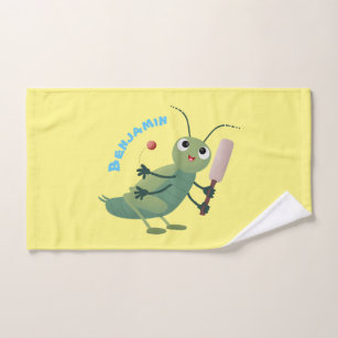 Cute green cricket insect cartoon illustration bath towel set