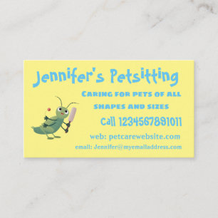 Cute green cricket insect cartoon illustration business card