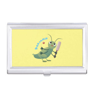 Cute green cricket insect cartoon illustration business card holder