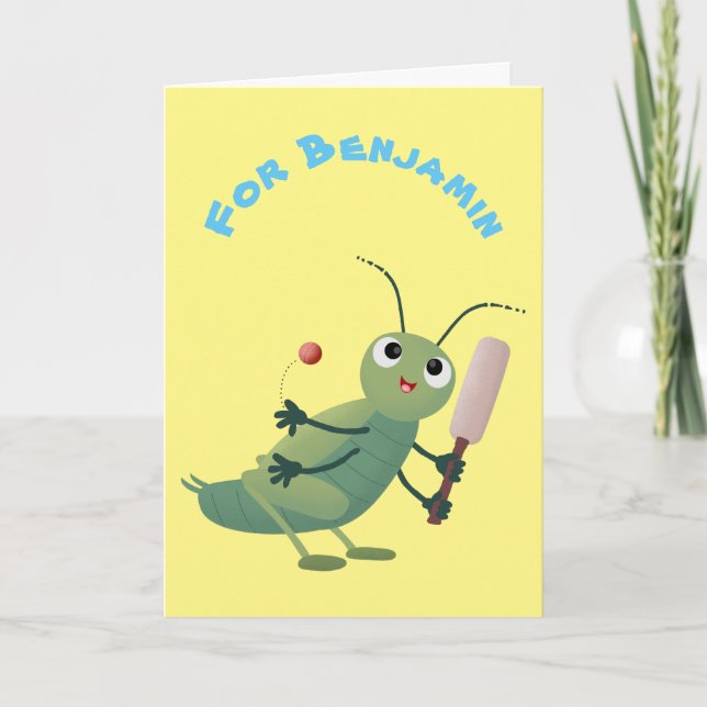 Cute green cricket insect cartoon illustration card (Front)