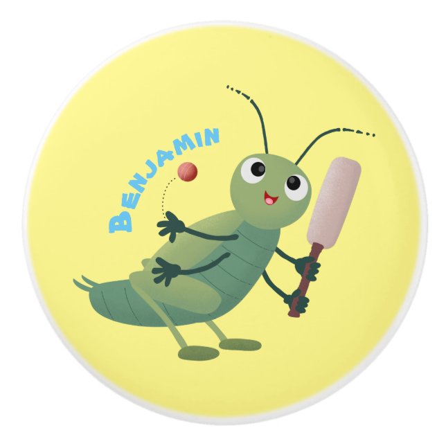 Cute green cricket insect cartoon illustration ceramic knob (Front)