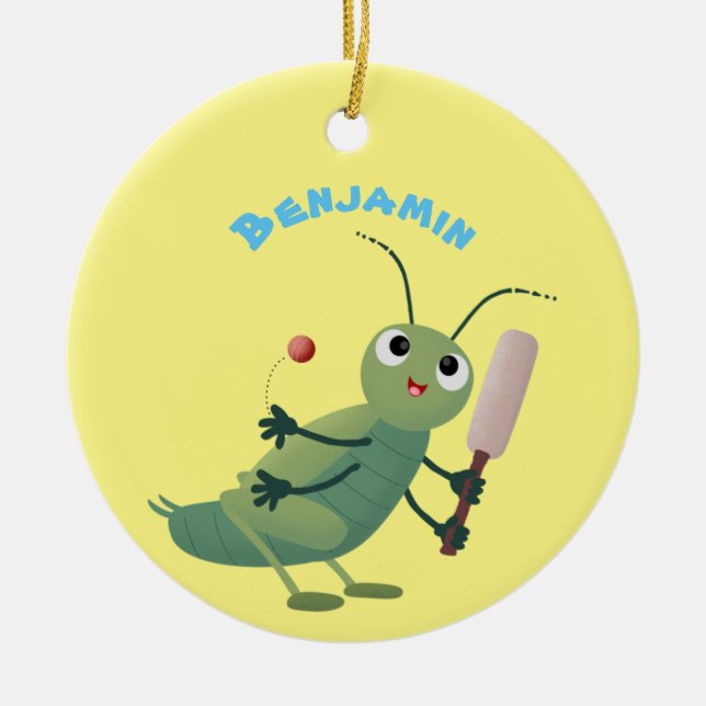 Cute green cricket insect cartoon illustration ceramic tree decoration (Front)