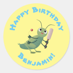 Cute green cricket insect cartoon illustration classic round sticker