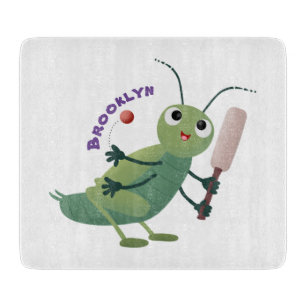 Cute green cricket insect cartoon illustration cutting board