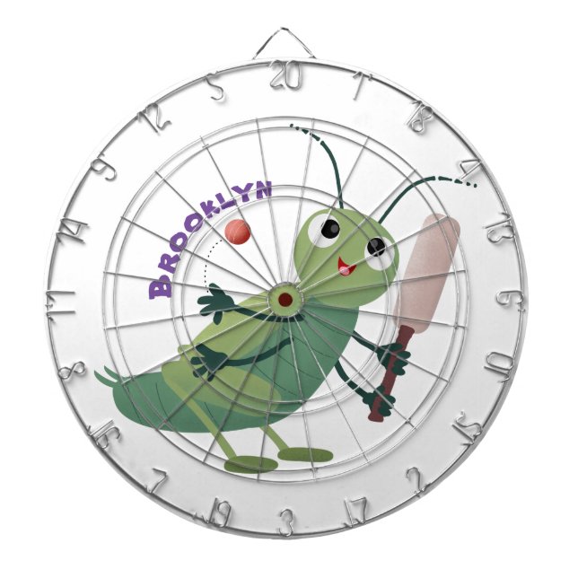 Cute green cricket insect cartoon illustration dartboard (Front)