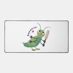 Cute green cricket insect cartoon illustration desk mat