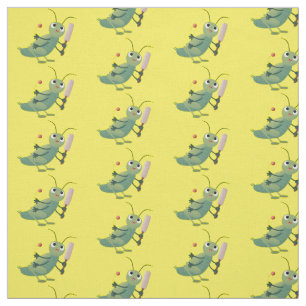 Cute green cricket insect cartoon illustration fabric