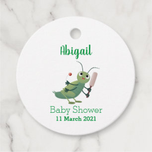 Cute green cricket insect cartoon illustration favour tags