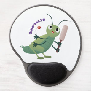 Cute green cricket insect cartoon illustration gel mouse mat