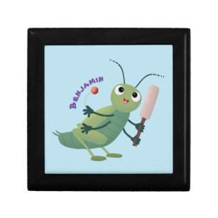 Cute green cricket insect cartoon illustration gift box