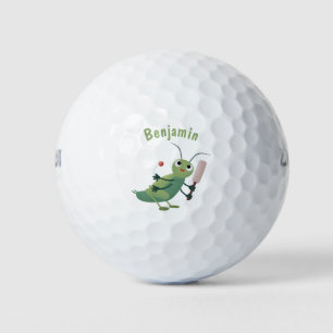 Cute green cricket insect cartoon illustration golf balls