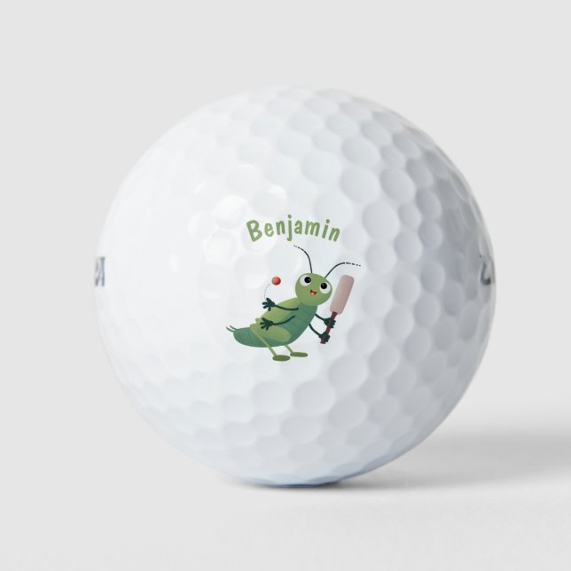 Cute green cricket insect cartoon illustration golf balls (Front)