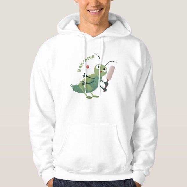 Cute green cricket insect cartoon illustration hoodie (Front)