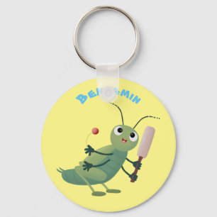Cute green cricket insect cartoon illustration key ring