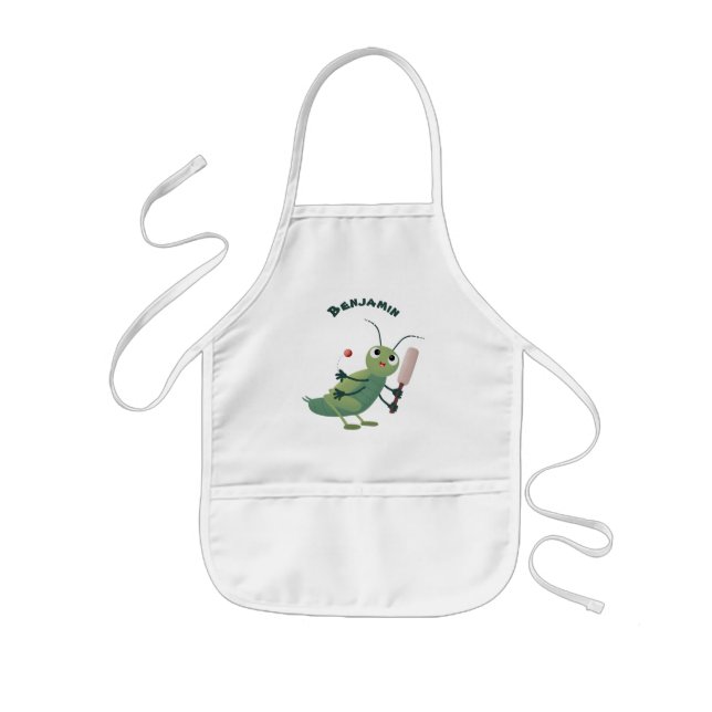 Cute green cricket insect cartoon illustration kids apron (Front)