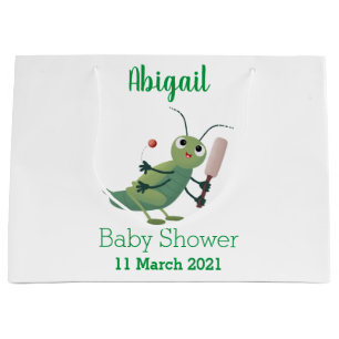 Cute green cricket insect cartoon illustration large gift bag