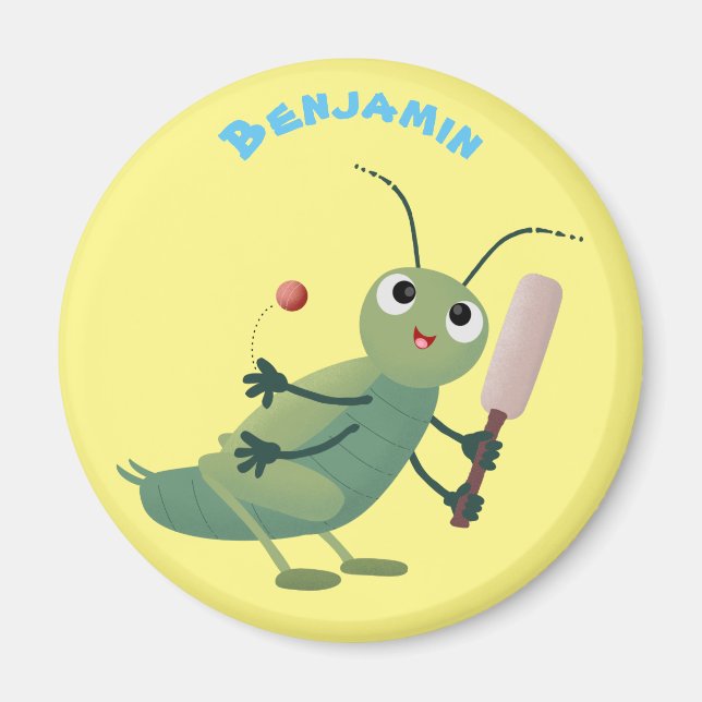 Cute green cricket insect cartoon illustration magnet (Front)