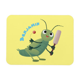 Cute green cricket insect cartoon illustration magnet