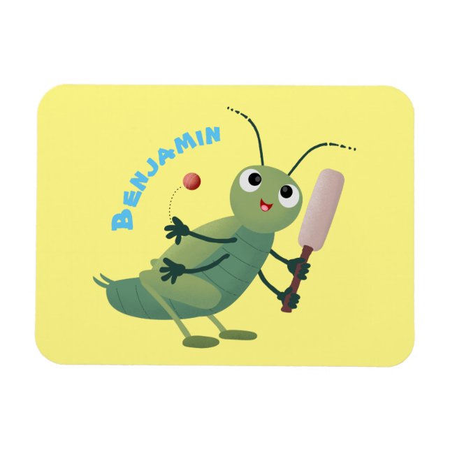 Cute green cricket insect cartoon illustration magnet (Horizontal)