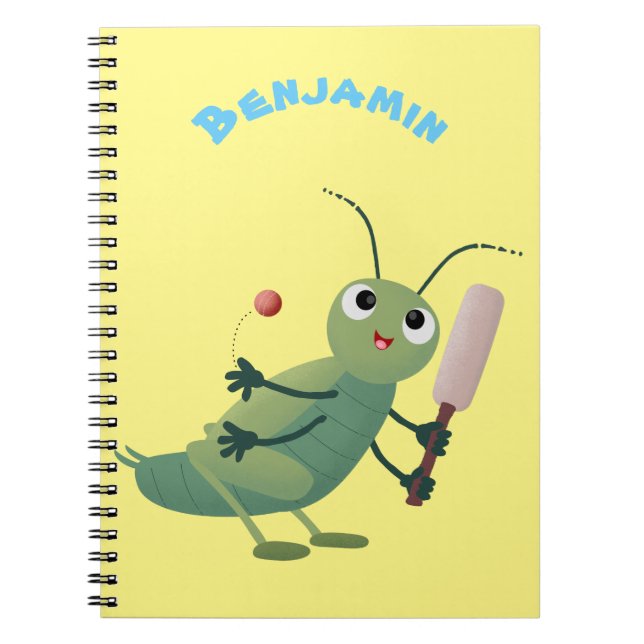 Cute green cricket insect cartoon illustration notebook (Front)