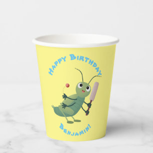 Cute green cricket insect cartoon illustration paper cups
