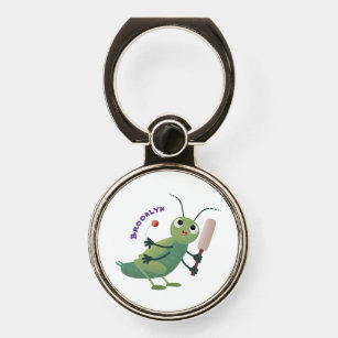 Cute green cricket insect cartoon illustration phone ring stand
