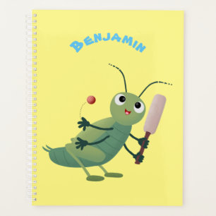 Cute green cricket insect cartoon illustration planner