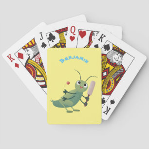 Cute green cricket insect cartoon illustration playing cards