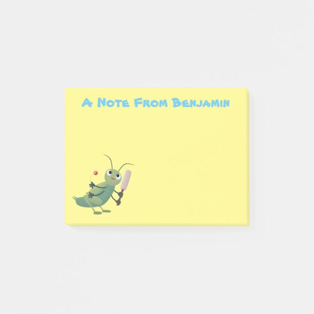 Cute green cricket insect cartoon illustration post-it notes (Front)