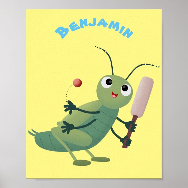 Cute green cricket insect cartoon illustration poster (Front)