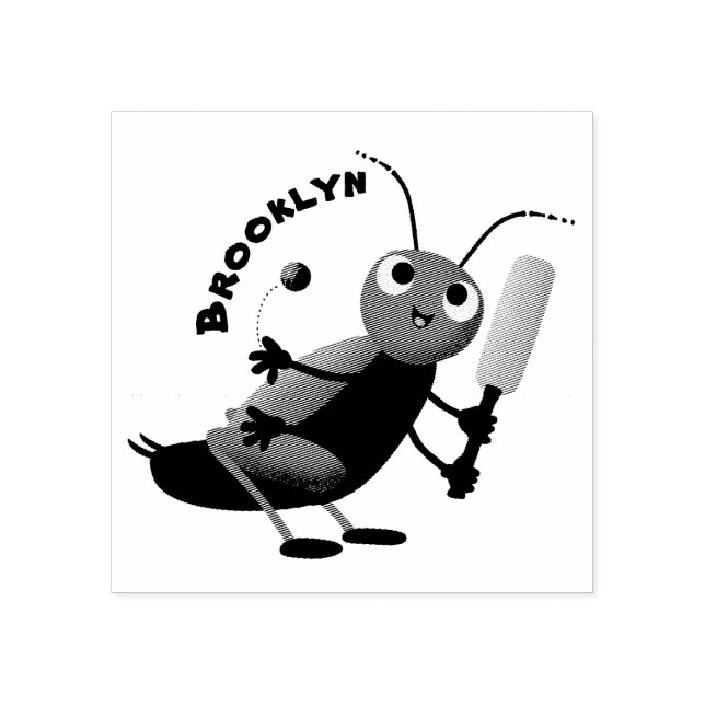 Cute green cricket insect cartoon illustration rubber stamp (Imprint)