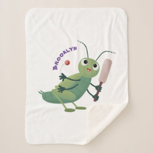 Cute green cricket insect cartoon illustration  sherpa blanket
