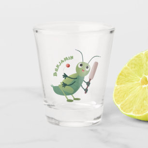 Cute green cricket insect cartoon illustration shot glass