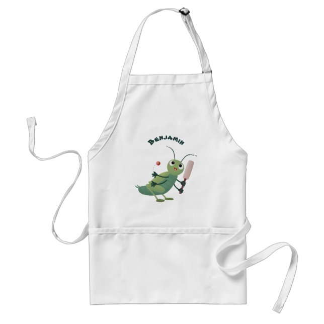 Cute green cricket insect cartoon illustration standard apron (Front)