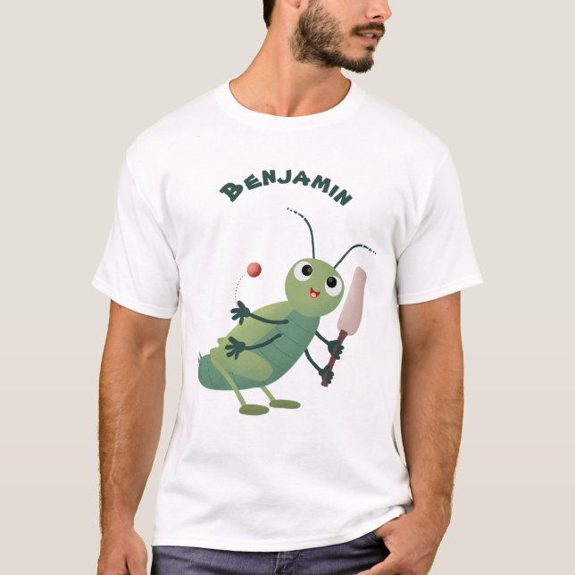 Cute green cricket insect cartoon illustration T-Shirt (Front)