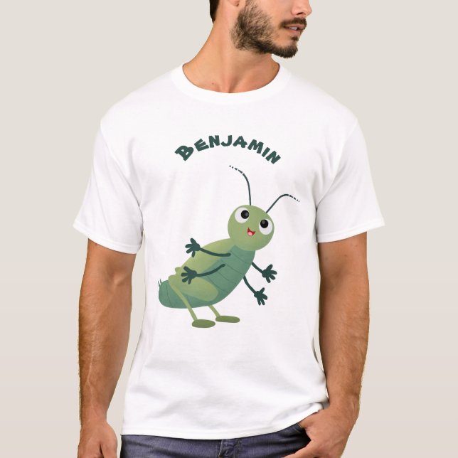 Cute green cricket insect cartoon illustration T-Shirt (Front)