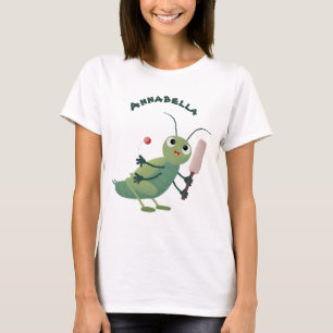 Cute green cricket insect cartoon illustration T-Shirt