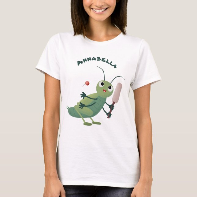 Cute green cricket insect cartoon illustration T-Shirt (Front)