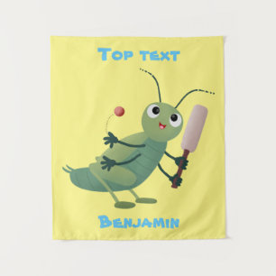 Cute green cricket insect cartoon illustration  tapestry