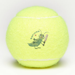 Cute green cricket insect cartoon illustration tennis balls