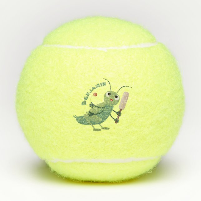 Cute green cricket insect cartoon illustration tennis balls (Front)