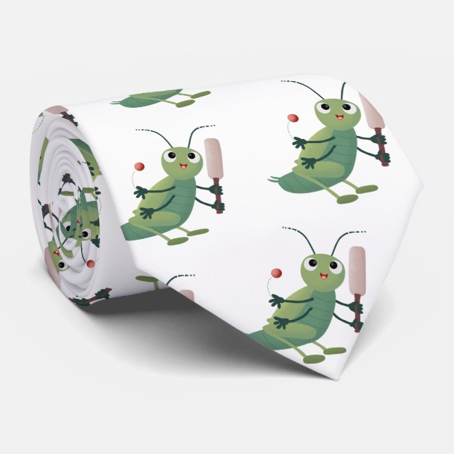 Cute green cricket insect cartoon illustration tie (Rolled)