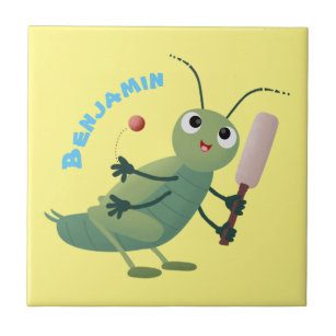 Cute green cricket insect cartoon illustration tile