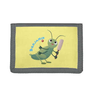 Cute green cricket insect cartoon illustration trifold wallet