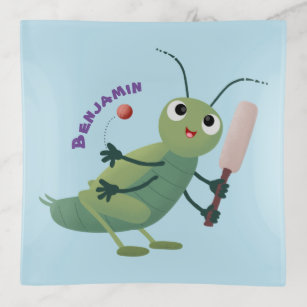 Cute green cricket insect cartoon illustration trinket trays