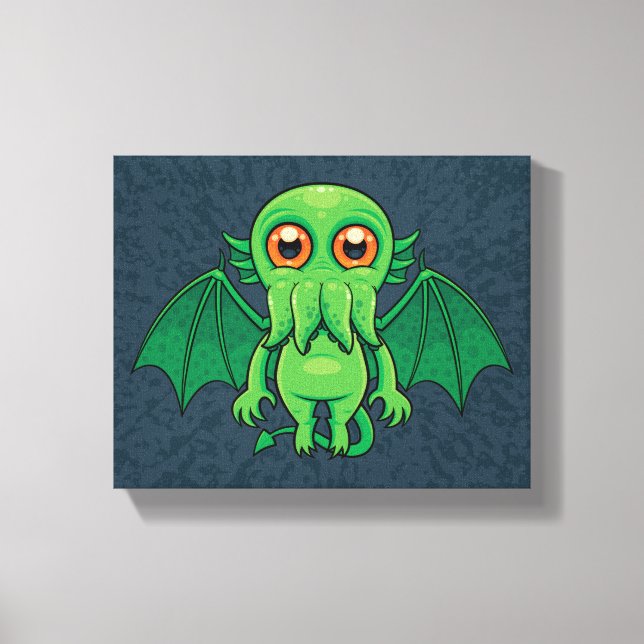 Cute Green Cthulhu Monster Canvas Print (Front)