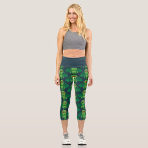 Cute Green Cthulhu Monster Capri Leggings