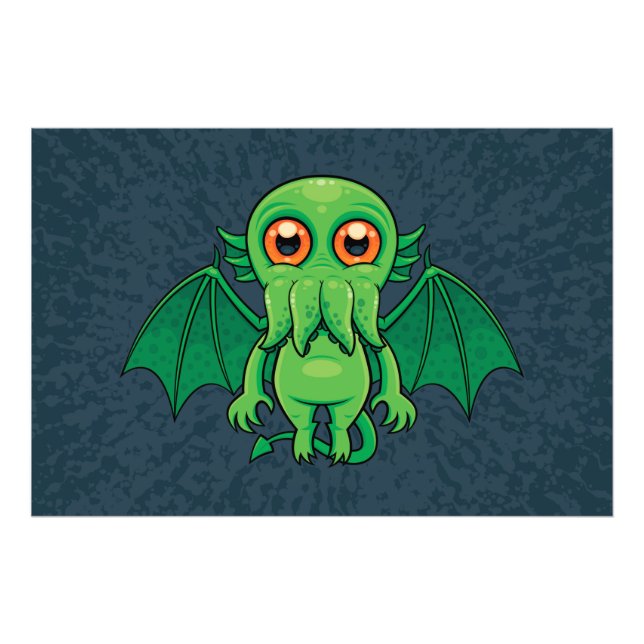 Cute Green Cthulhu Monster Photo Print (Front)