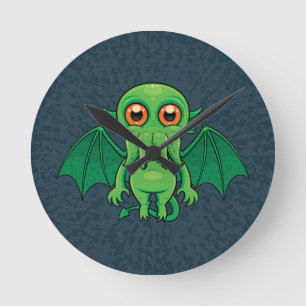 Cute Green Cthulhu Monster Round Clock
